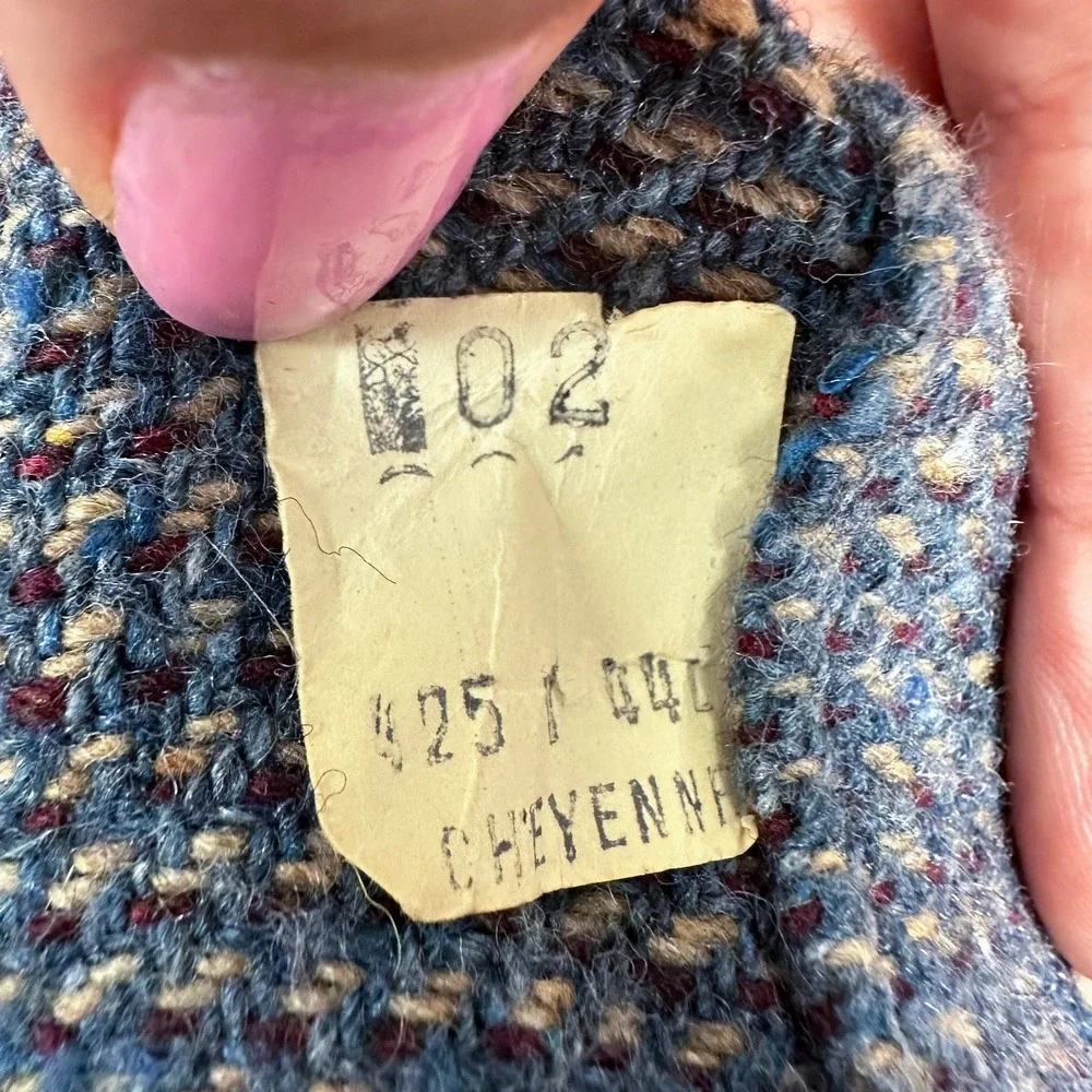 Vintage 70s 80s Lasso Western Blazer Size 44L Blue‎ Tweed Elbow Patches Cheyenne